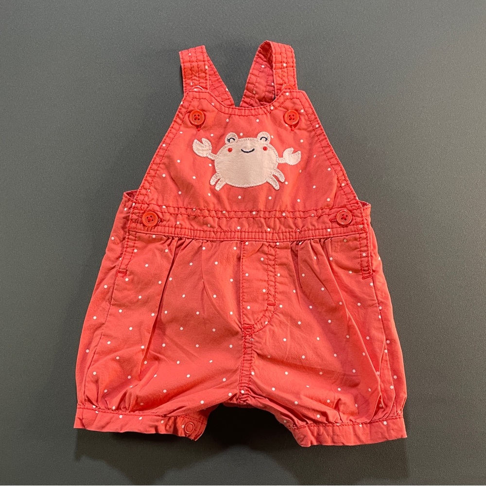 Carter's Coral Overalls with Crab Embroidery
